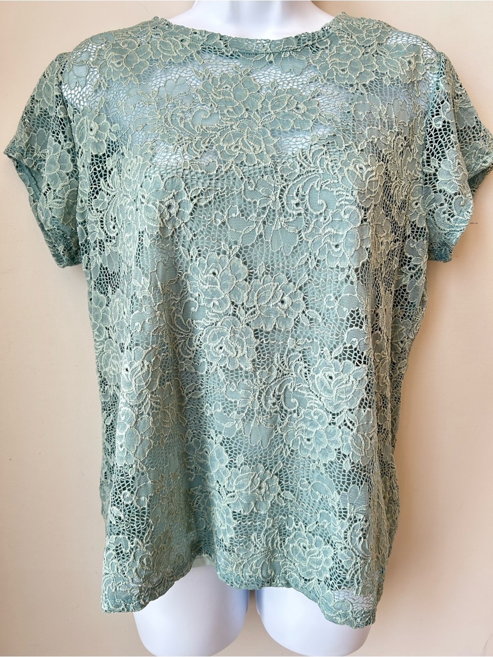 🟢 5 for $25 🟢 Sheer Lace Short Sleeve Top with cami - Seafoam Green - Mermaidcor